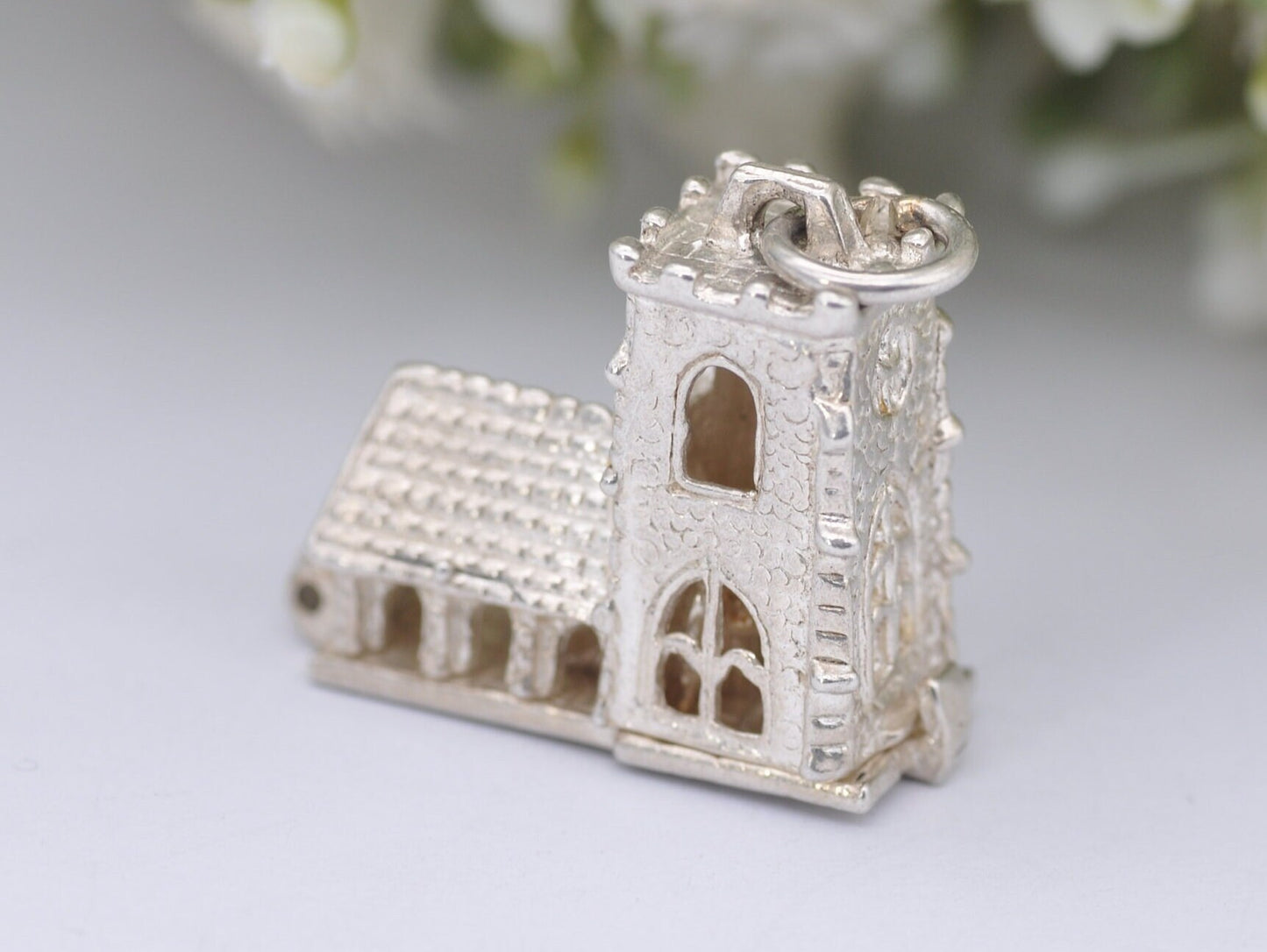 Vintage Sterling Silver Large Opening Church Charm / Pendant - Articulated / Wedding / Moving / Hinge / Gift / Charm Bracelet