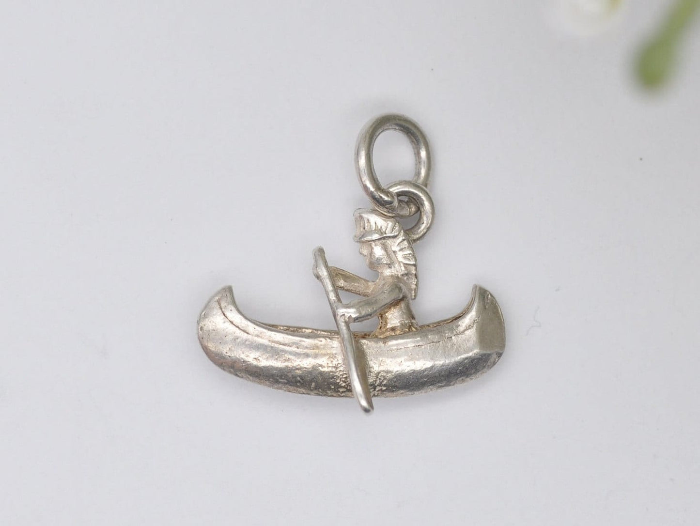 Vintage Sterling Silver Native American Canoe Charm - Boat / Sailing / Detailed / Person / for Charm Bracelet