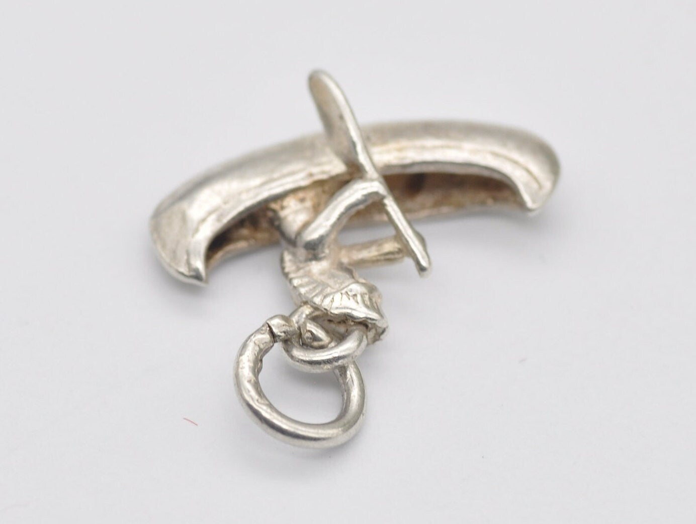 Vintage Sterling Silver Native American Canoe Charm - Boat / Sailing / Detailed / Person / for Charm Bracelet