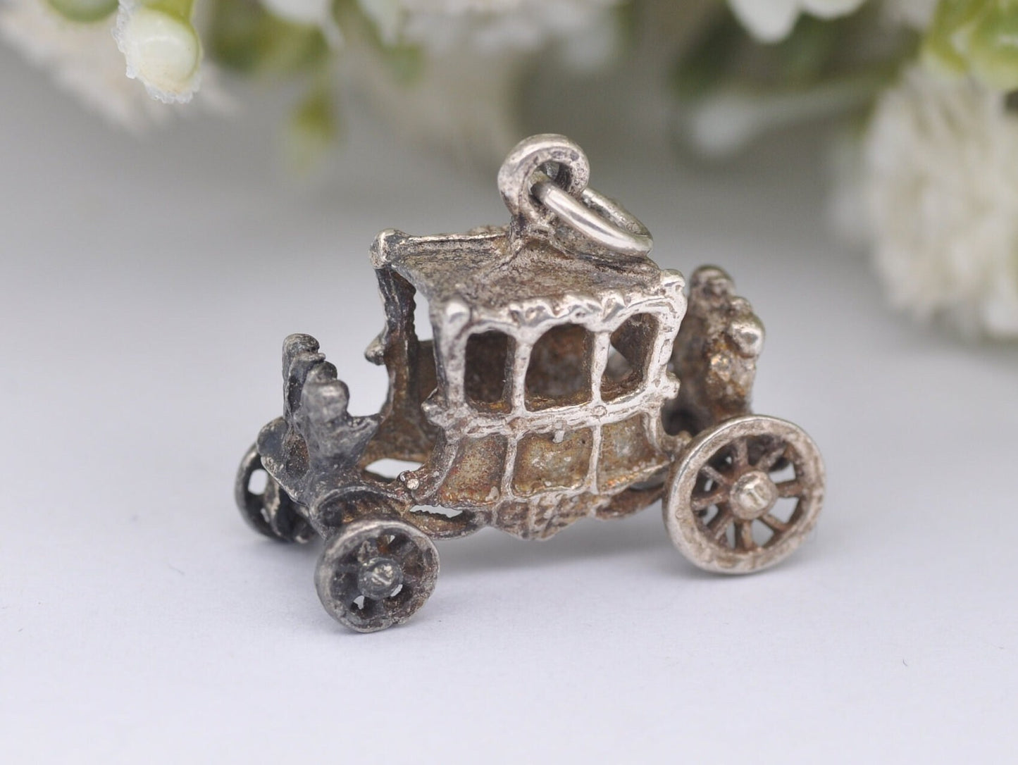 Vintage Sterling Silver The Gold State Coach Charm / Pendant - Royal / Carriage / Car / Hinge / Queen / King / Coronation / Charm Bracelet