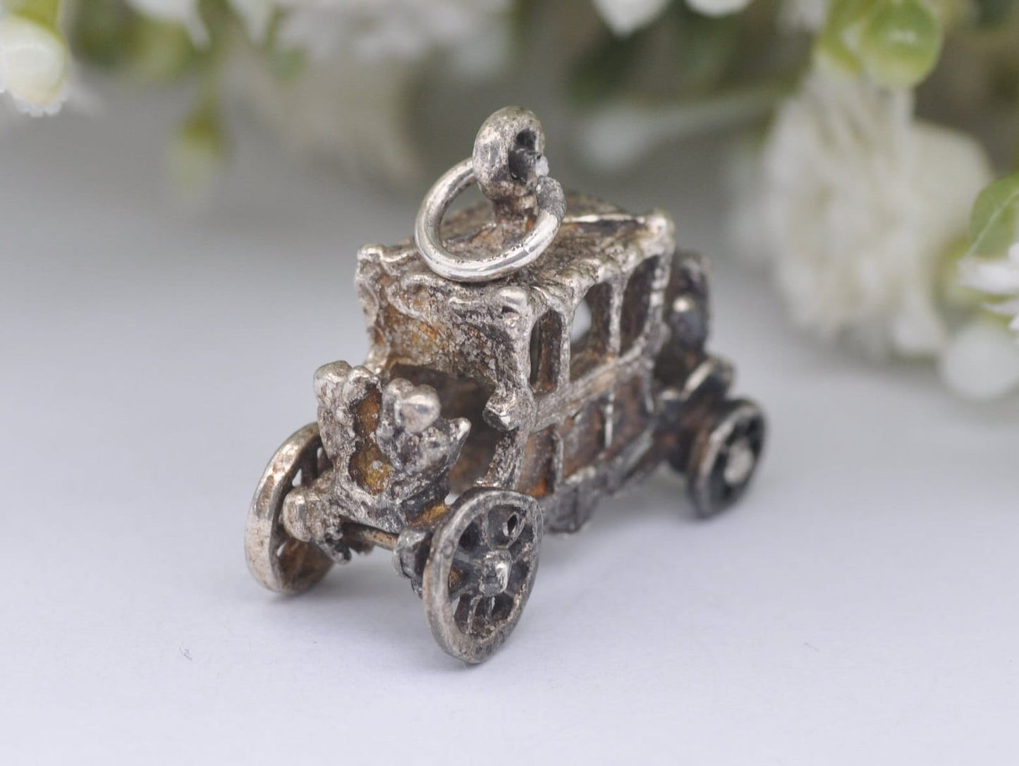 Vintage Sterling Silver The Gold State Coach Charm / Pendant - Royal / Carriage / Car / Hinge / Queen / King / Coronation / Charm Bracelet