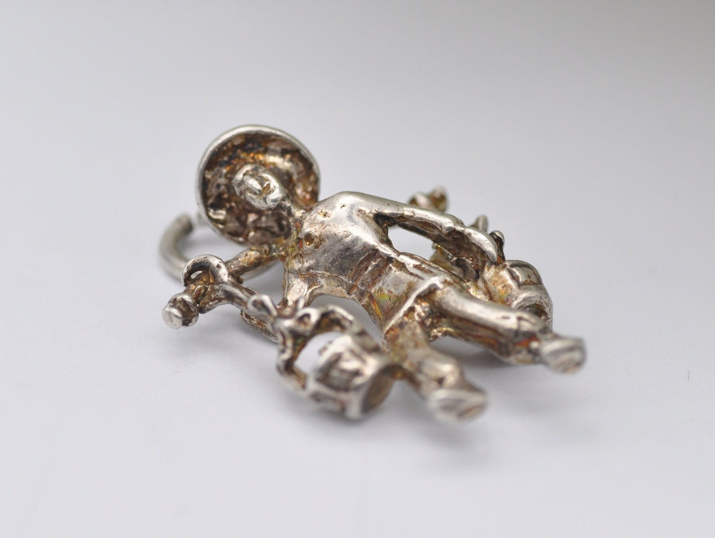 Vintage Silver Man Carrying Buckets of Water Charm / Pendant - Water Buckets / Shoulder Yoke / Carrying Pole / Detailed / Charm Bracelet
