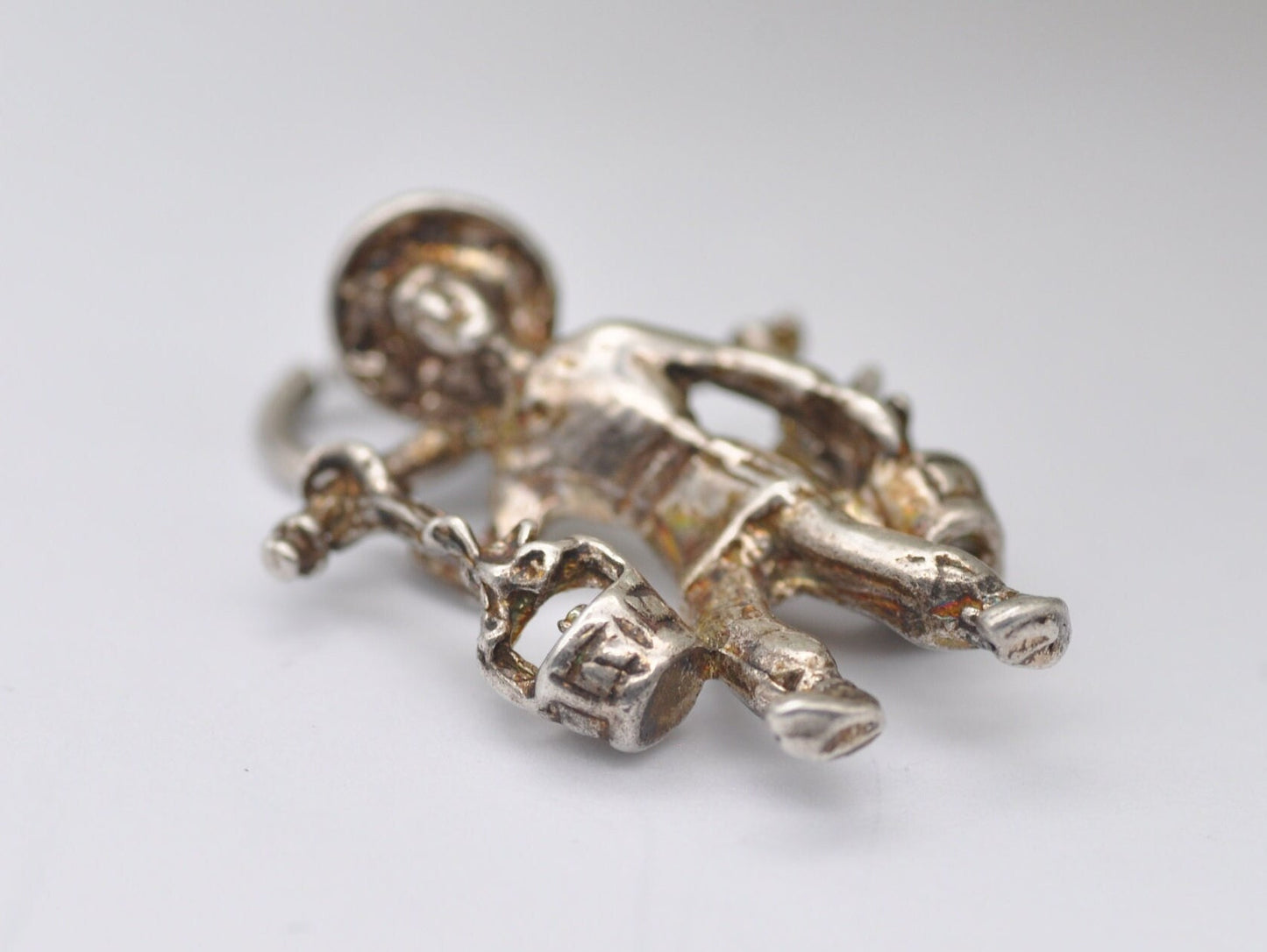 Vintage Silver Man Carrying Buckets of Water Charm / Pendant - Water Buckets / Shoulder Yoke / Carrying Pole / Detailed / Charm Bracelet