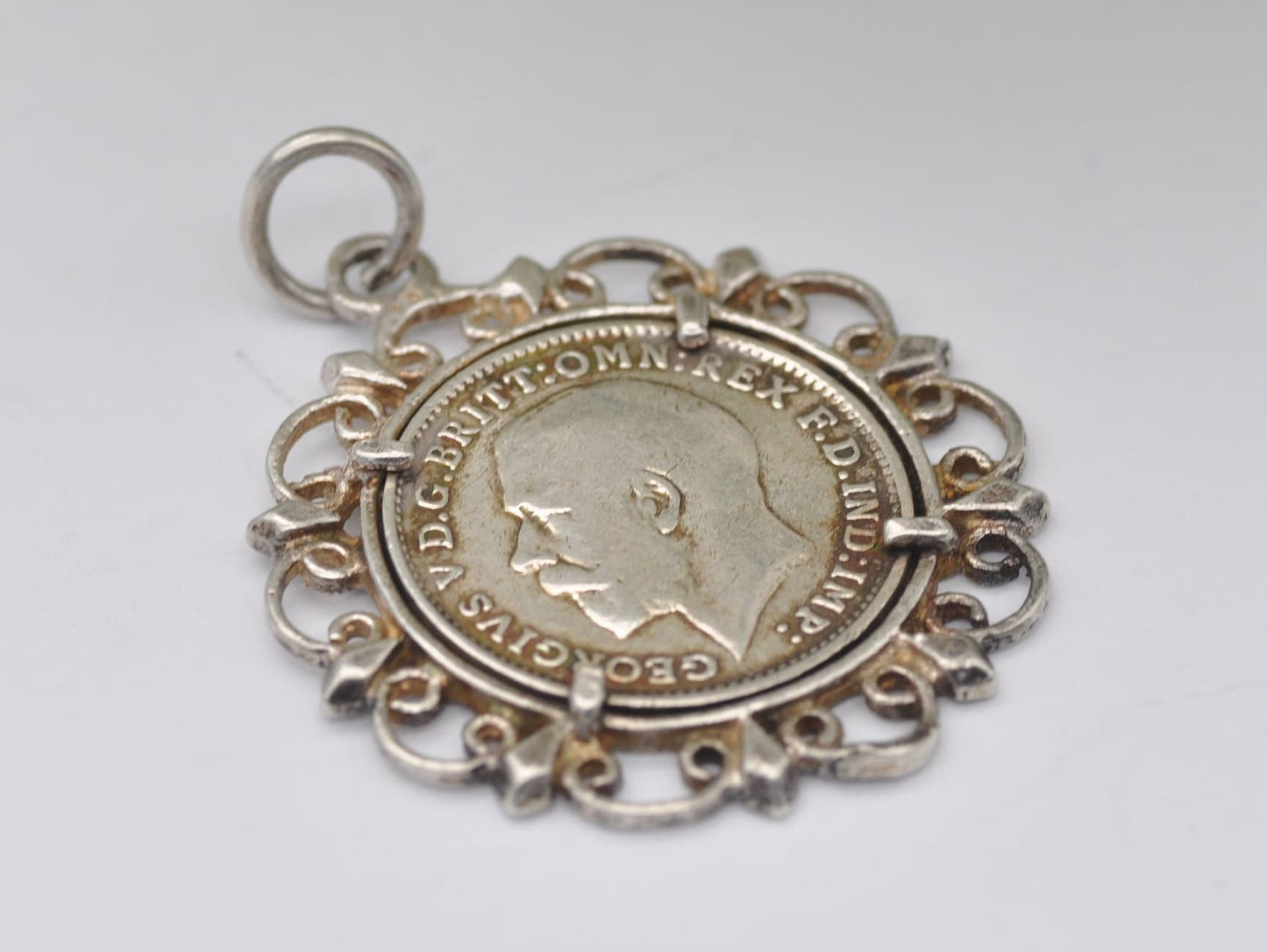 Vintage Silver George V Three Pence 1920 Coin Charm / Pendant - 3 Pence / King / English / British / Royalty / Charm Bracelet