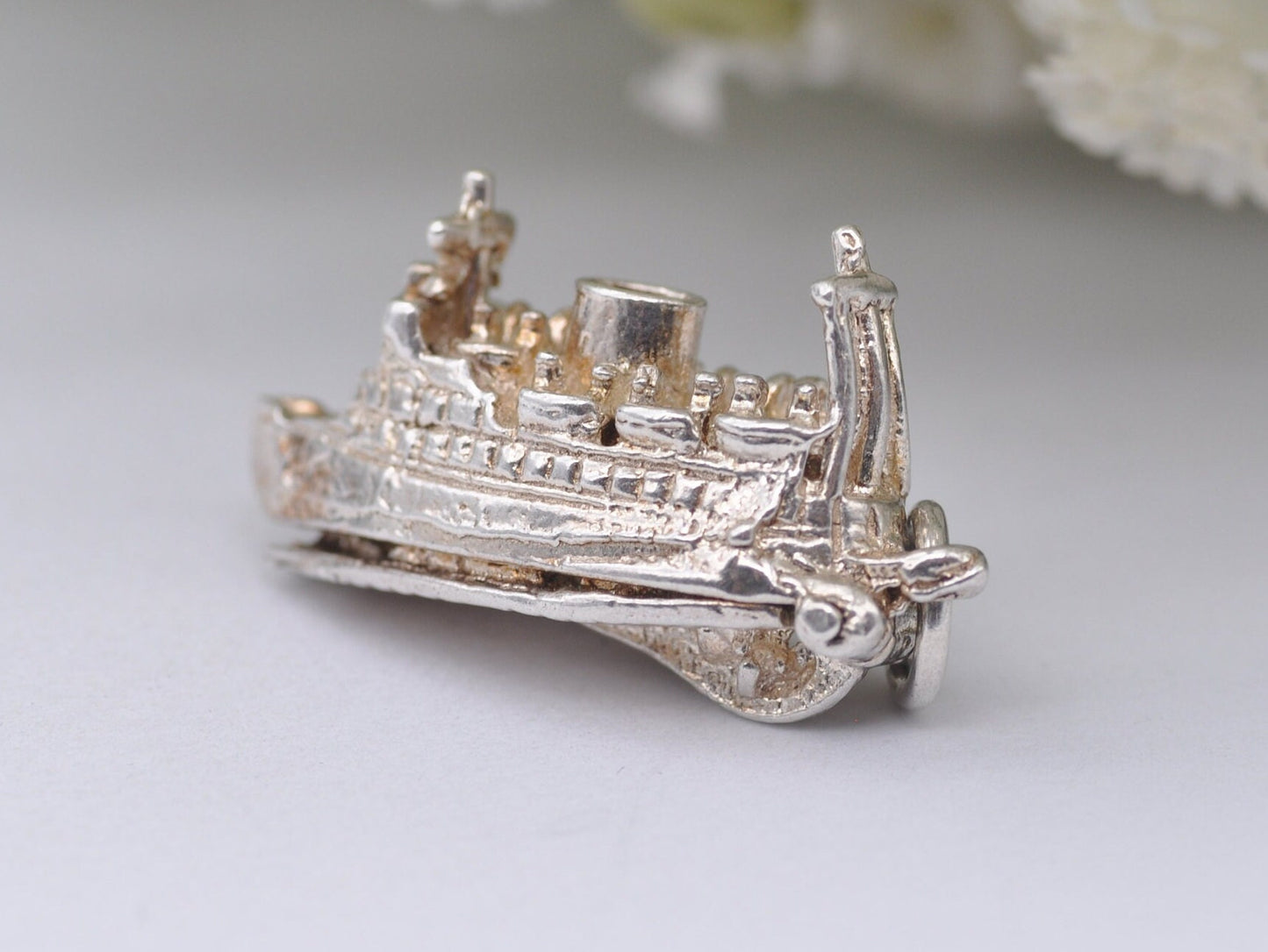 Vintage Sterling Silver Ferry Charm Opening to Cars Inside - Articulated / Detailed / Ship / Boat / for Charm Bracelet