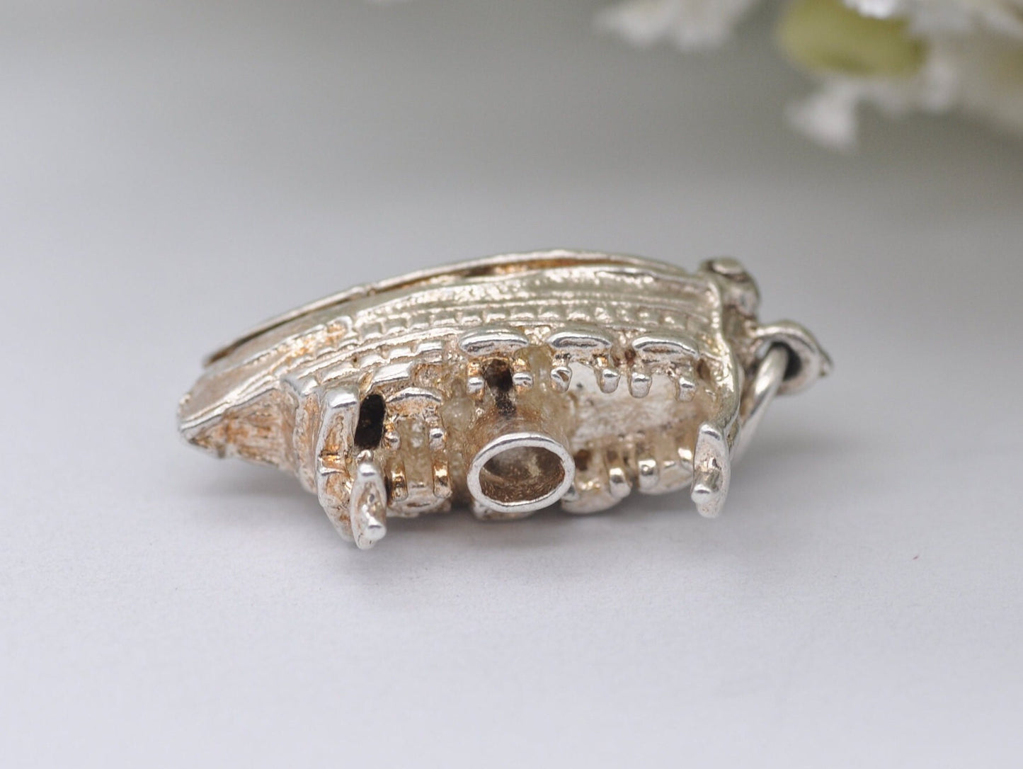 Vintage Sterling Silver Ferry Charm Opening to Cars Inside - Articulated / Detailed / Ship / Boat / for Charm Bracelet