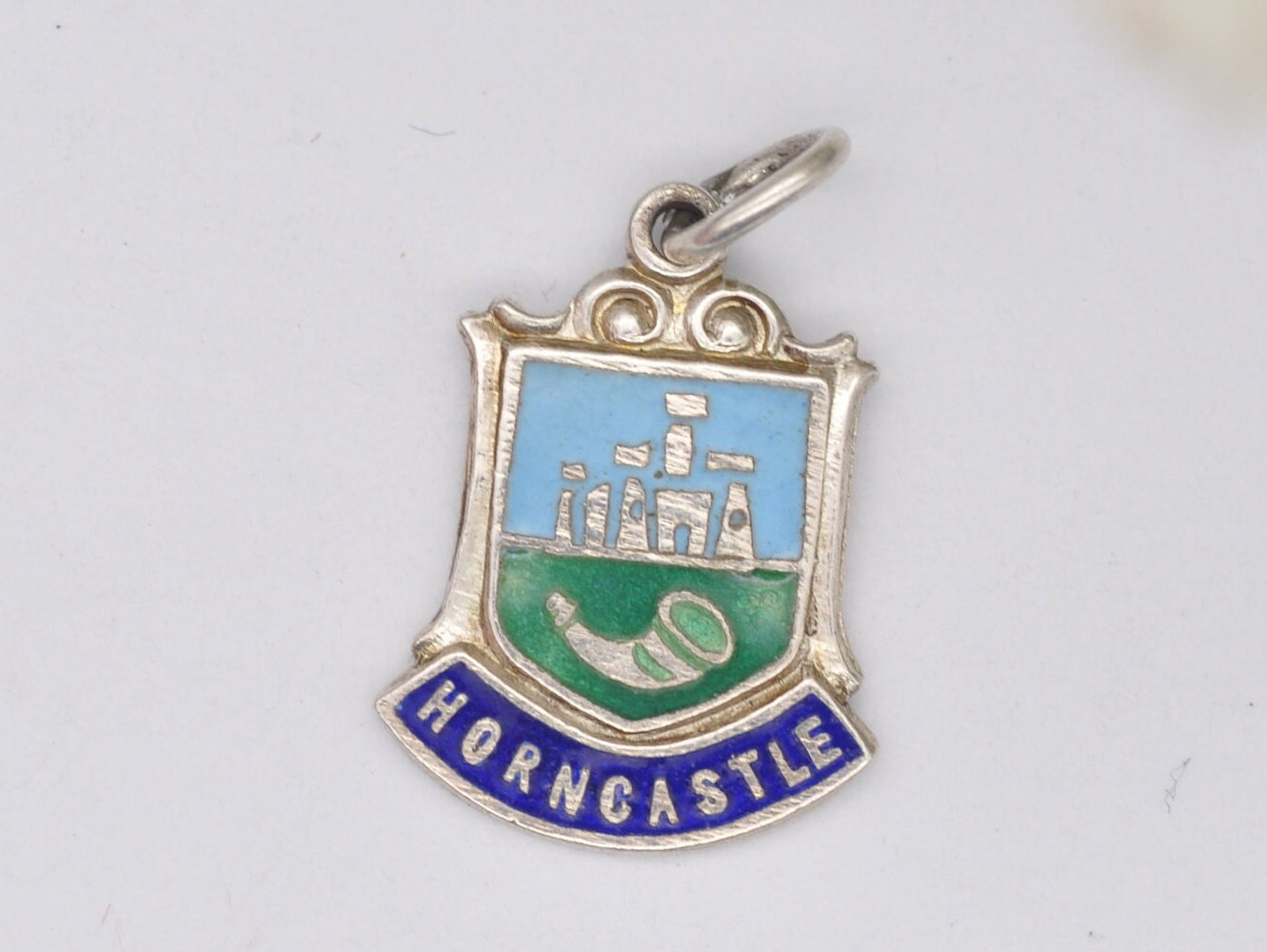 Vintage Sterling Silver Horncastle Enamel Souvenir Shield Charm / Pendant - England / Lincolnshire / Tourist / Charm Bracelet / Scrap Book