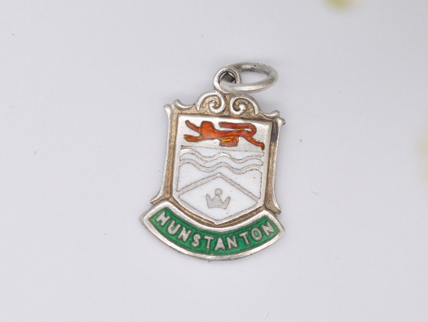 Vintage Sterling Silver Hunstanton Enamel Souvenir Shield Charm / Pendant - England / Norfolk / Tourist / 925 / Charm Bracelet / Scrap Book