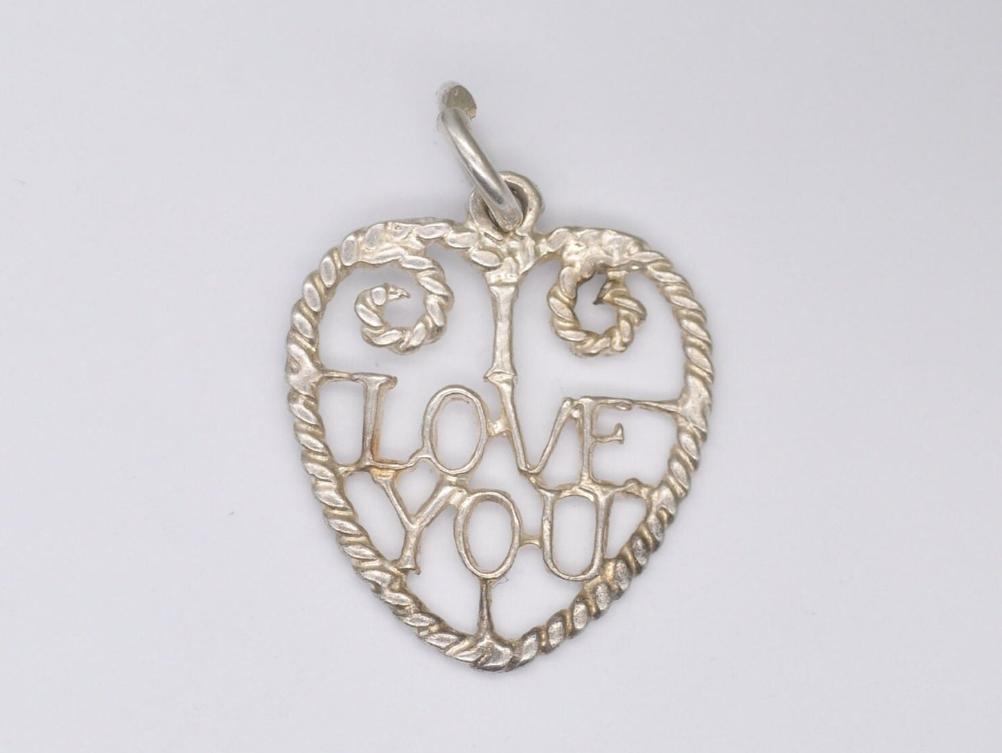 Vintage Sterling Silver I Love You Charm / Pendant - Heart / Friendship / Friends / Relationship / Gift / Charm Bracelet