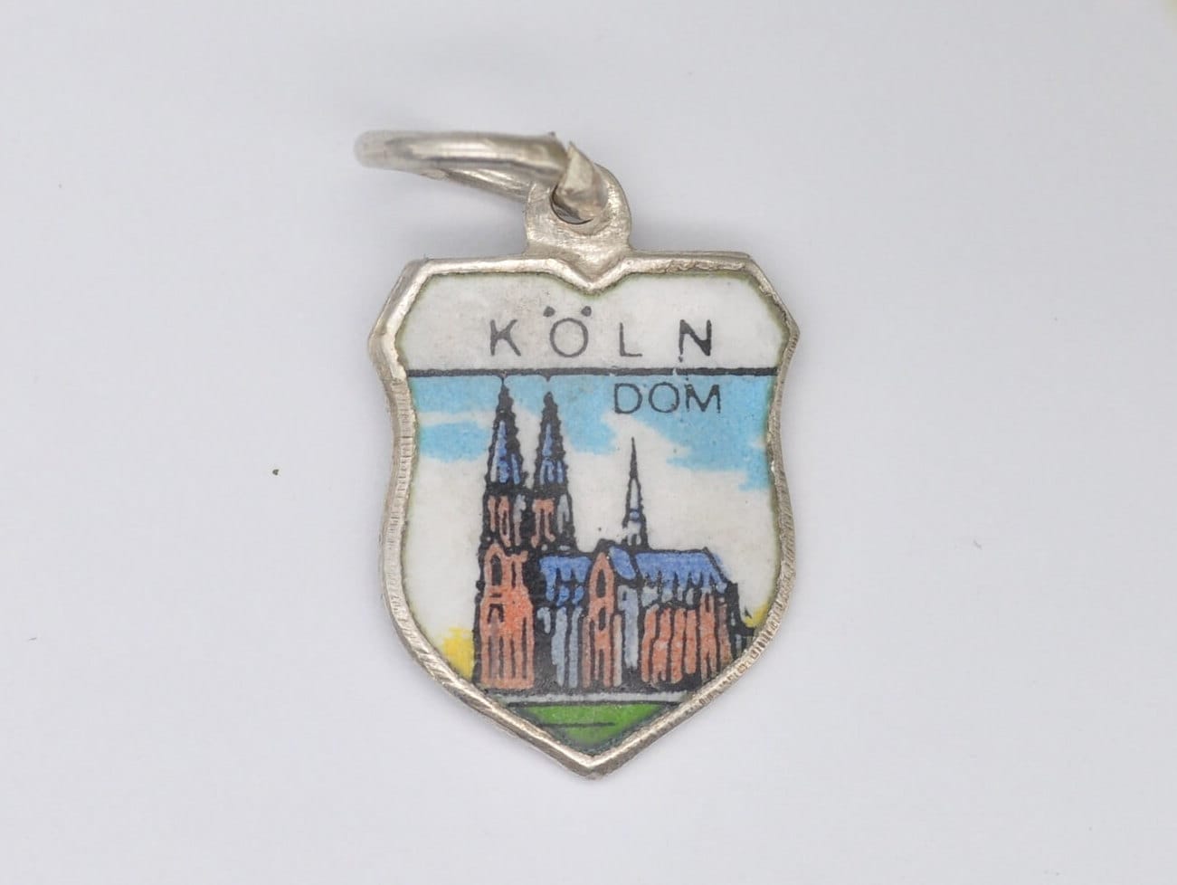 Vintage Silver and Enamel Köln Souvenir Shield Charm / Pendant - Cologne / German / Germany / Tourist / 800 / Charm Bracelet / Scrap Book