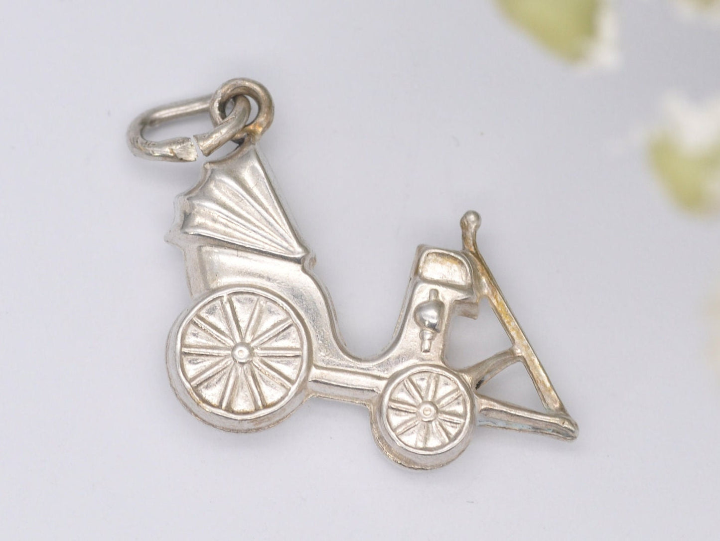Vintage Sterling Silver Baby Pram Charm / Pendant - Children / Pregnant / Detailed / Charm Bracelet