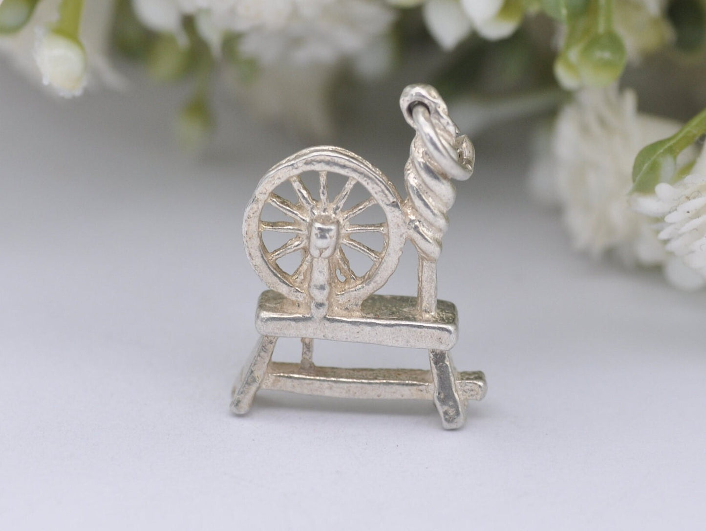 Vintage Silver Spinning Wheel Charm / Pendant - Disney / Sleeping Beauty / Charm Bracelet / Aurora / Detailed
