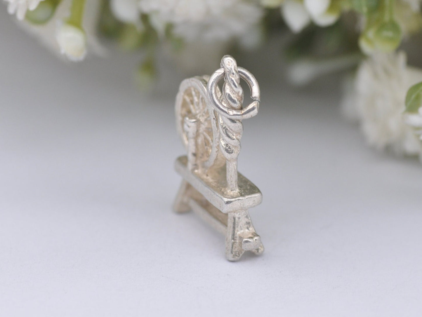 Vintage Silver Spinning Wheel Charm / Pendant - Disney / Sleeping Beauty / Charm Bracelet / Aurora / Detailed
