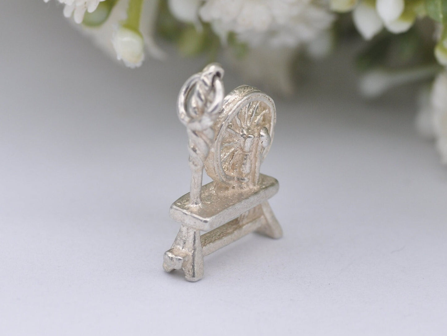 Vintage Silver Spinning Wheel Charm / Pendant - Disney / Sleeping Beauty / Charm Bracelet / Aurora / Detailed