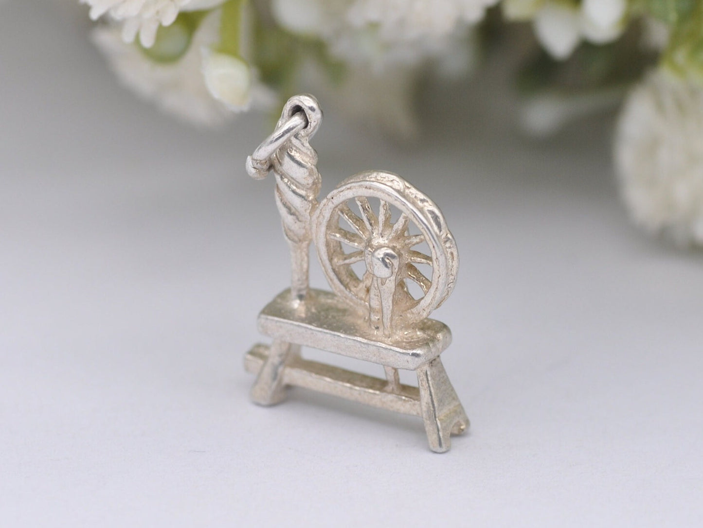 Vintage Silver Spinning Wheel Charm / Pendant - Disney / Sleeping Beauty / Charm Bracelet / Aurora / Detailed