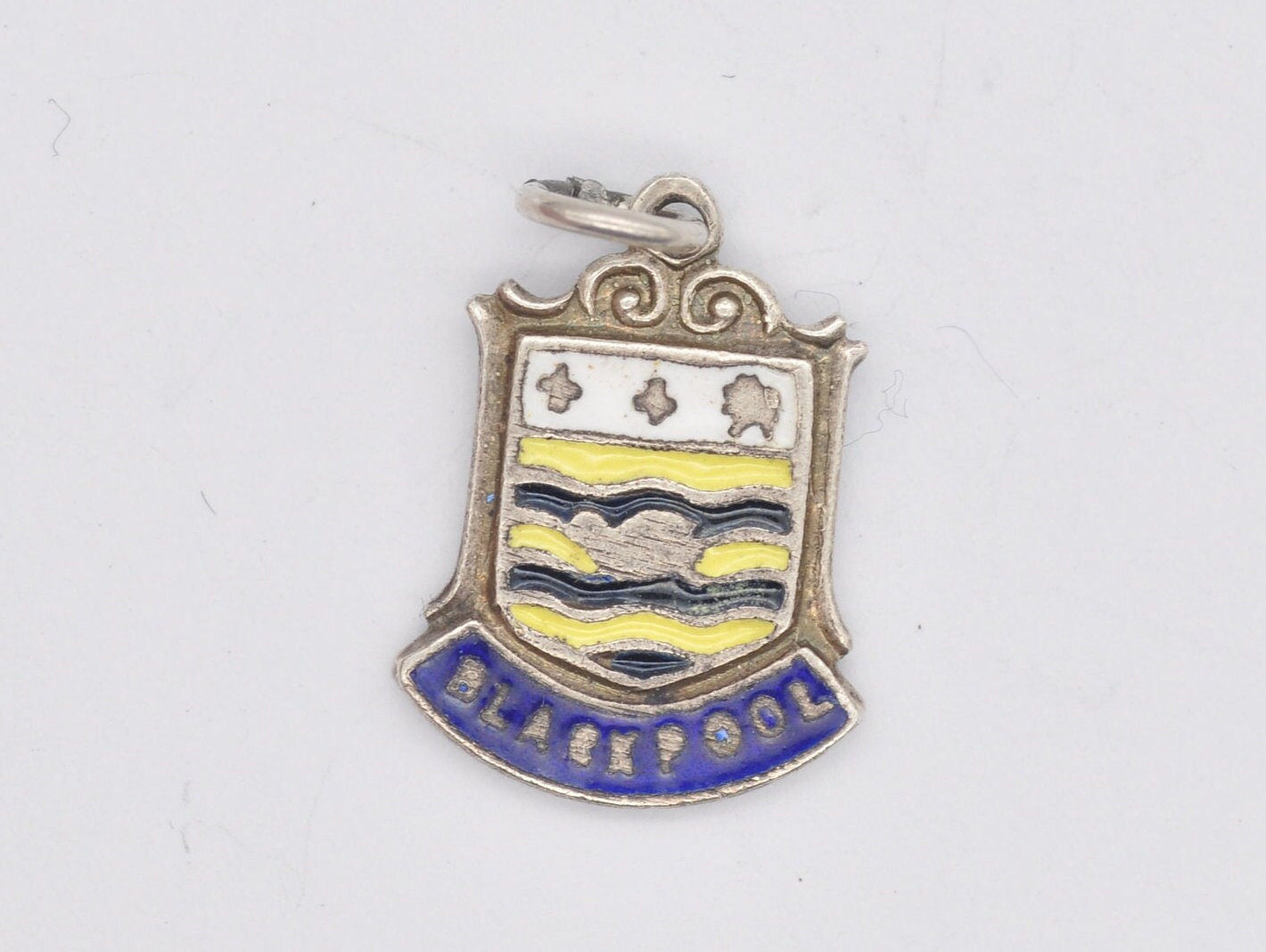 Vintage Sterling Silver Blackpool Enamel Souvenir Shield Charm / Pendant - England / Lancashire / Tourist / 925 / Charm Bracelet