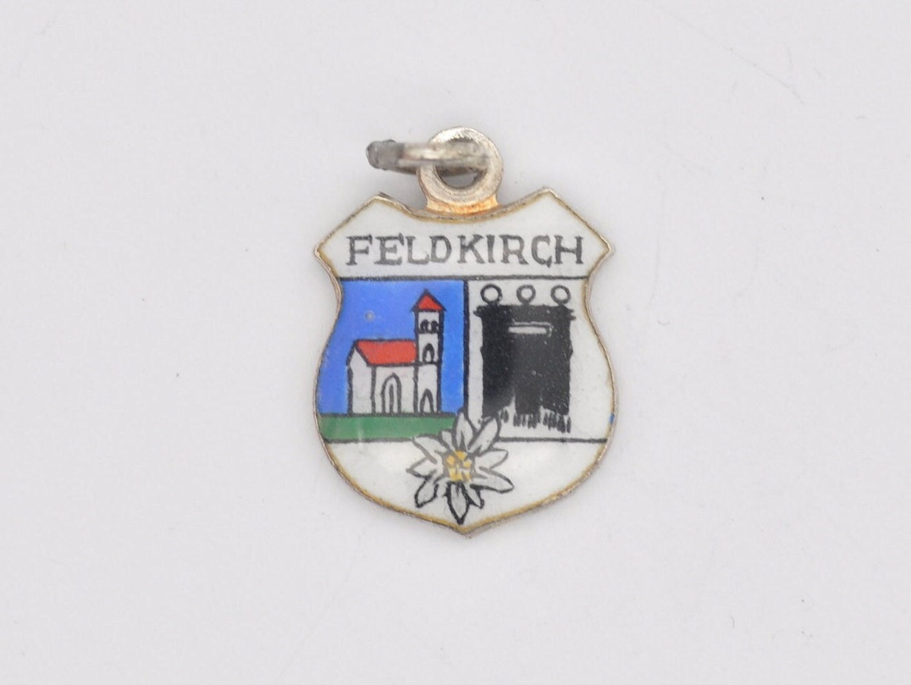 Vintage Silver Feldkirch Enamel Souvenir Shield Charm / Pendant - Austria / Europe / Tourist / 900 / Charm Bracelet / Scrap Book