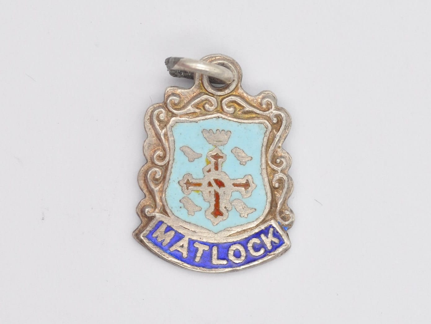 Vintage Sterling Silver Matlock Enamel Souvenir Shield Charm / Pendant - England / Derbyshire / Tourist / Charm Bracelet / Scrap Book