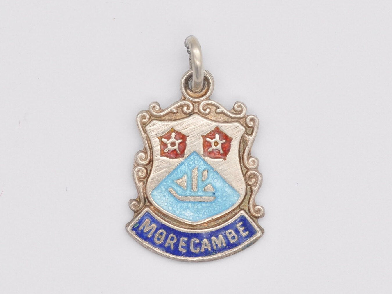 Vintage Sterling Silver Morecambe Enamel Souvenir Charm / Pendant - England / Lancashire / Tourist / 925 / Charm Bracelet