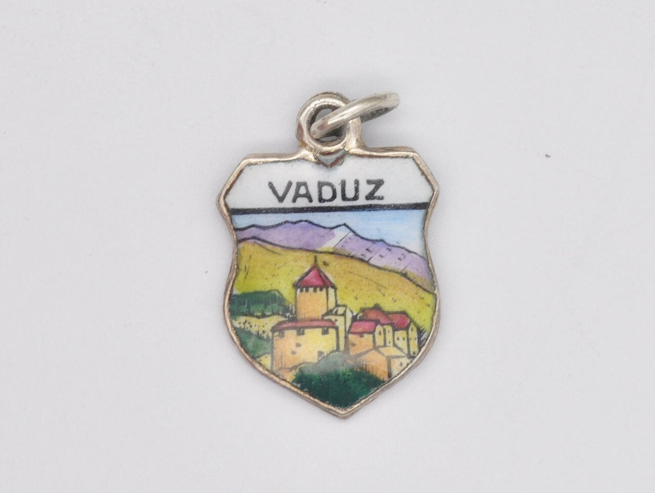 Vintage Silver Vaduz Enamel Souvenir Shield Charm / Pendant - Liechtenstein / Europe / Capital / Tourist / Charm Bracelet / Scrap Book