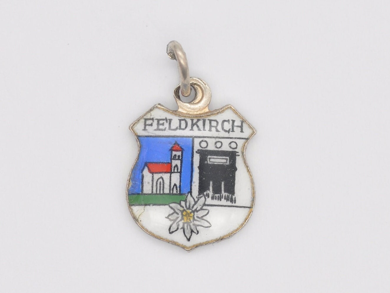 Vintage Silver Feldkirch Enamel Souvenir Shield Charm / Pendant - Austria / Europe / Tourist / 900 / Charm Bracelet / Scrap Book