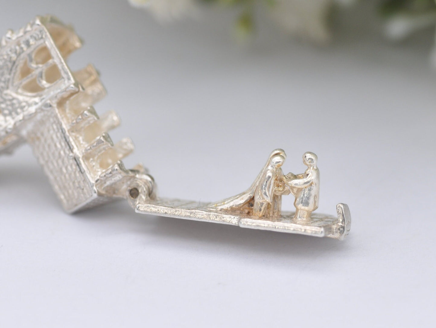 Vintage Sterling Silver Large Opening Church Charm / Pendant - Articulated / Wedding / Moving / Hinge / Gift / Charm Bracelet