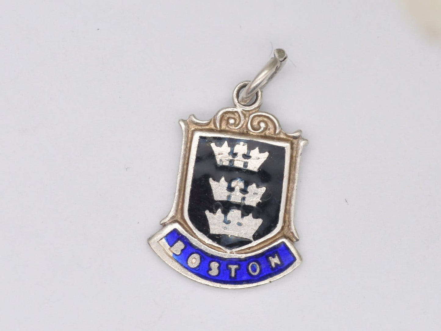 Vintage Sterling Silver Boston Enamel Souvenir Shield Charm / Pendant - England / Lincolnshire / Tourist / Charm Bracelet / Scrap Book