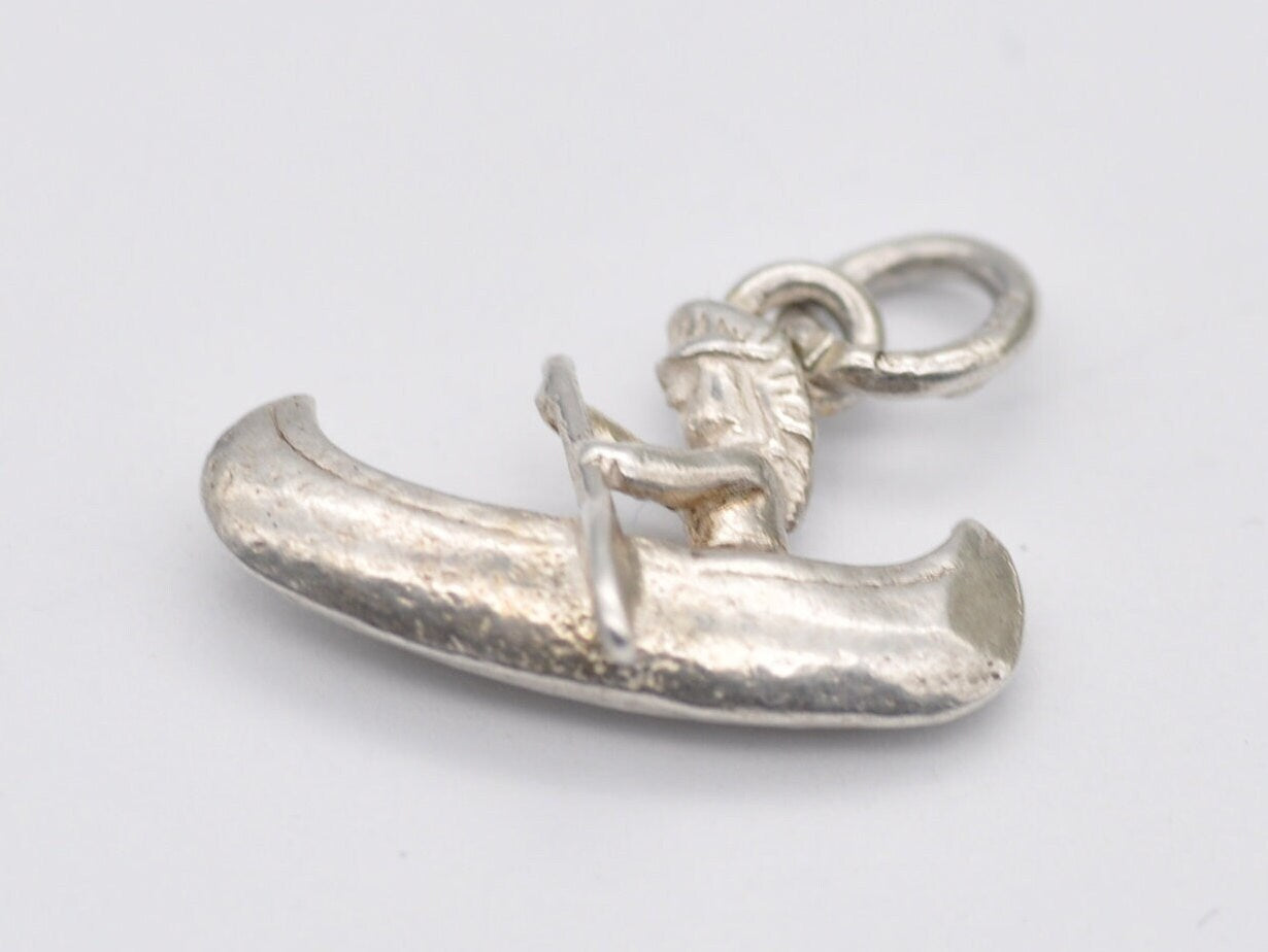 Vintage Sterling Silver Native American Canoe Charm - Boat / Sailing / Detailed / Person / for Charm Bracelet