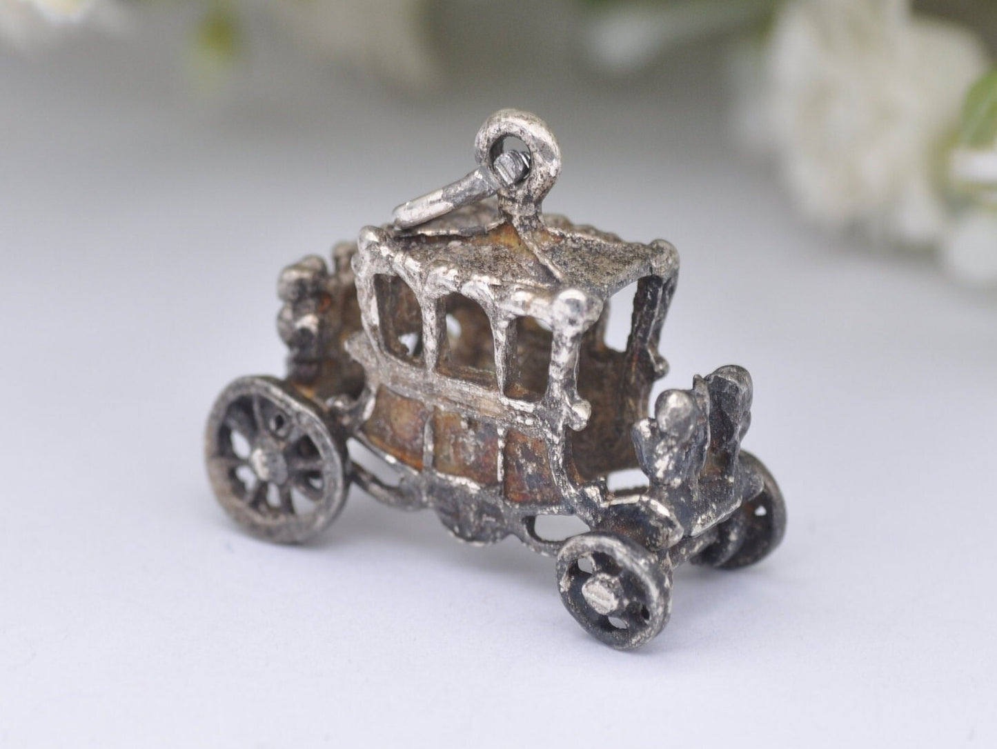 Vintage Sterling Silver The Gold State Coach Charm / Pendant - Royal / Carriage / Car / Hinge / Queen / King / Coronation / Charm Bracelet