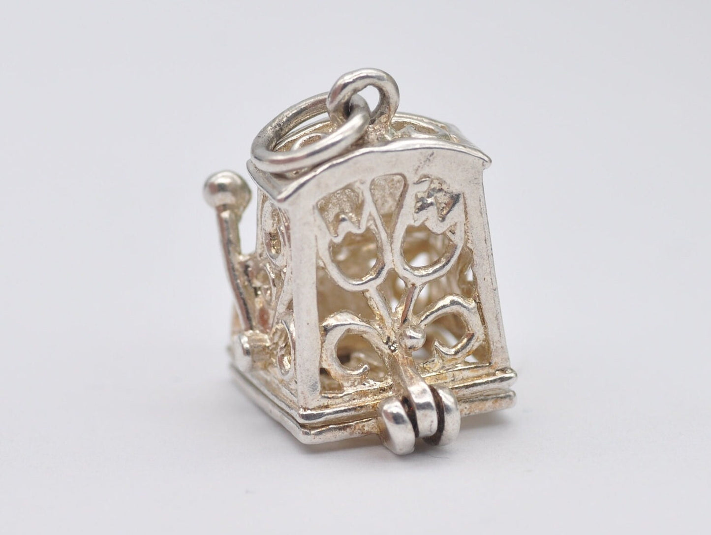 Vintage Silver Slot Machine Opening Charm / Pendant - Coins / Articulated / Gambling / Hinge / Money / Interesting / Charm Bracelet