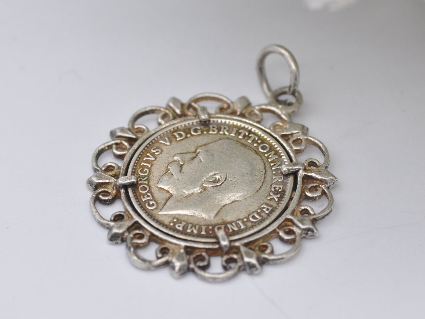 Vintage Silver George V Three Pence 1920 Coin Charm / Pendant - 3 Pence / King / English / British / Royalty / Charm Bracelet