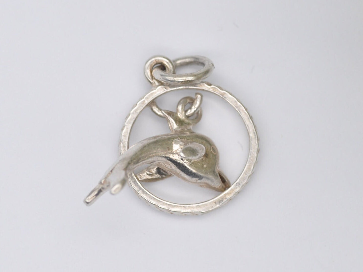 Vintage Silver Dolphin Charm / Pendant - Animal / Nature / Sea / Ocean / Jumping / Hoop / Charm Bracelet