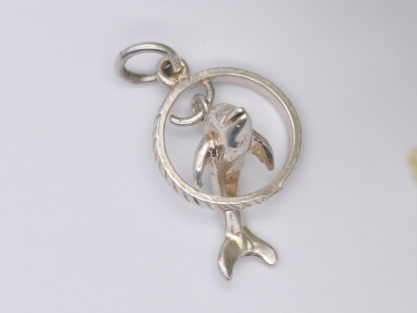 Vintage Silver Dolphin Charm / Pendant - Animal / Nature / Sea / Ocean / Jumping / Hoop / Charm Bracelet