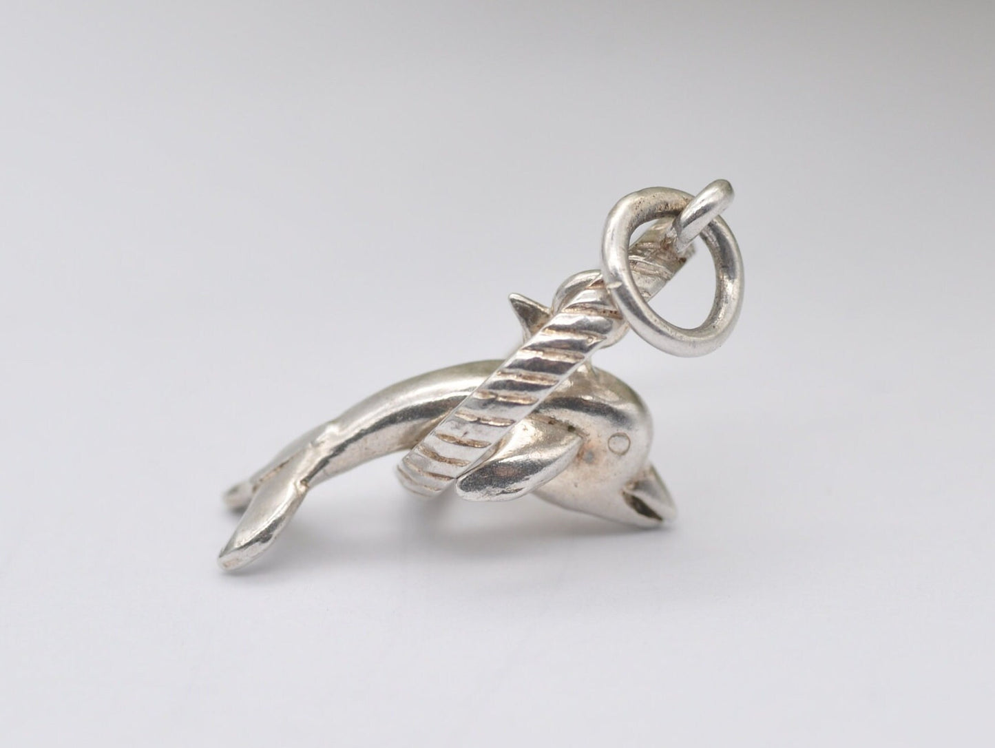 Vintage Silver Dolphin Charm / Pendant - Animal / Nature / Sea / Ocean / Jumping / Hoop / Charm Bracelet