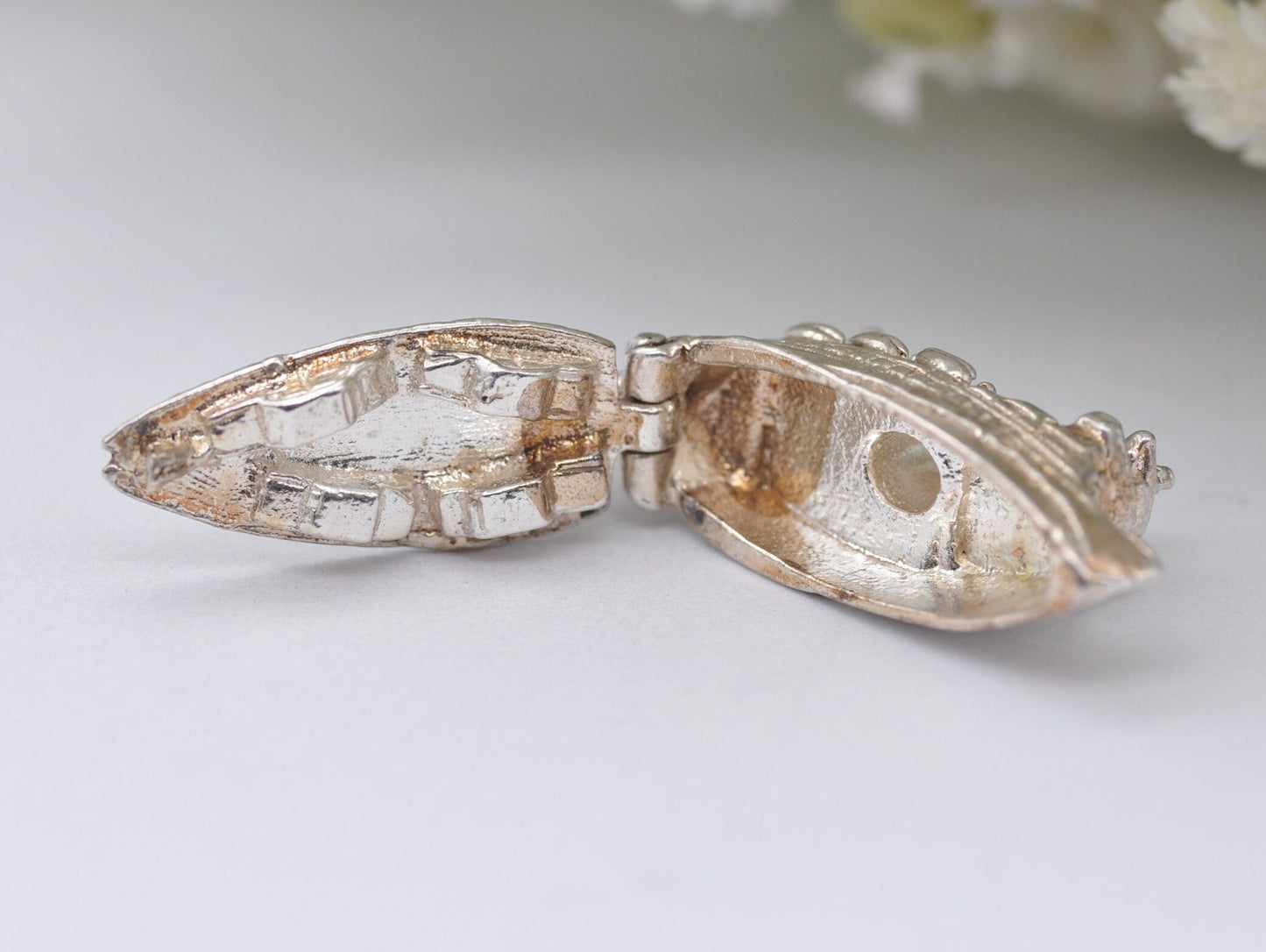 Vintage Sterling Silver Ferry Charm Opening to Cars Inside - Articulated / Detailed / Ship / Boat / for Charm Bracelet