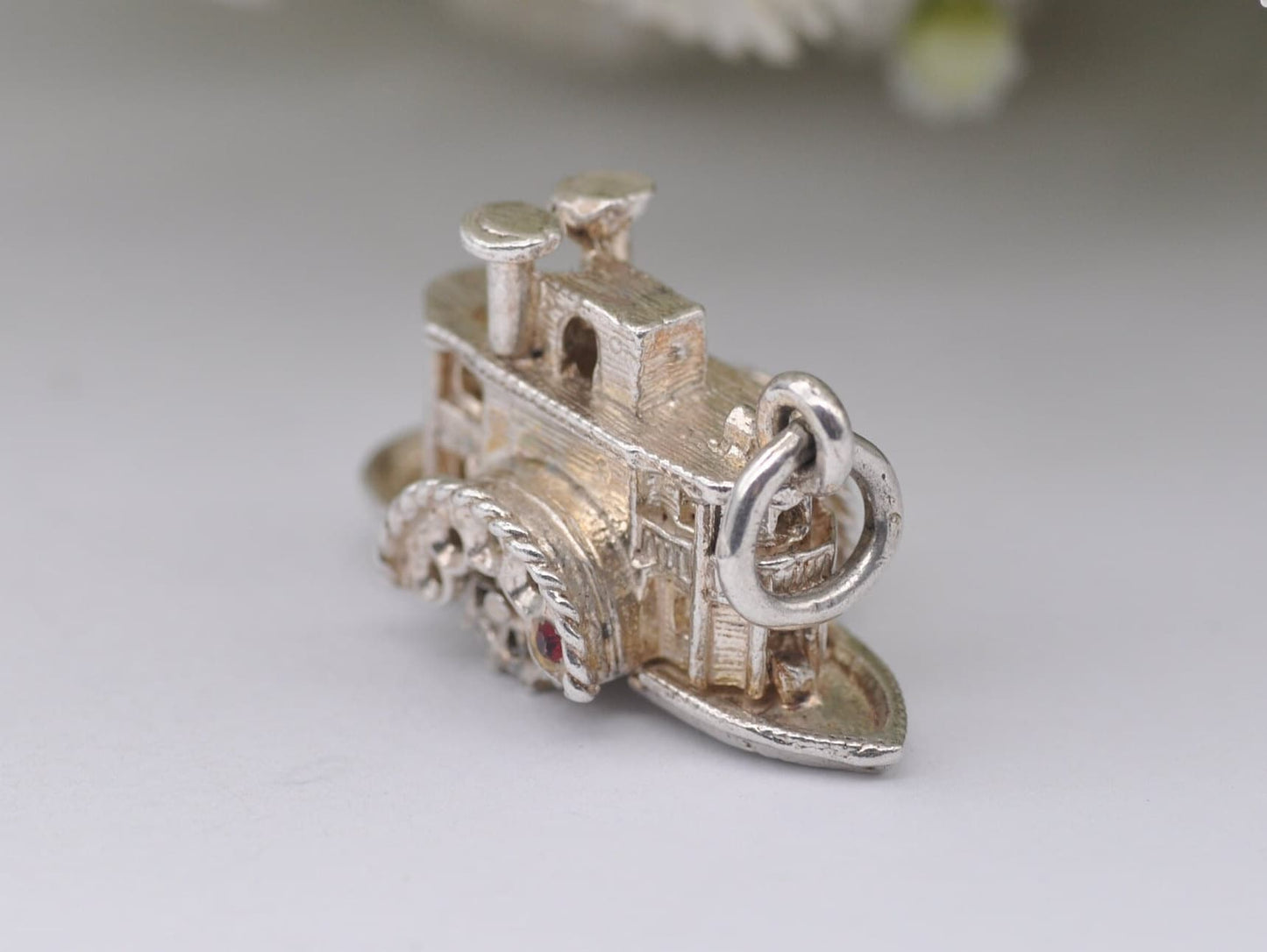 Vintage Sterling Silver Ferry Spinning Charm - Boat | River | Detailed | for Charm Bracelet