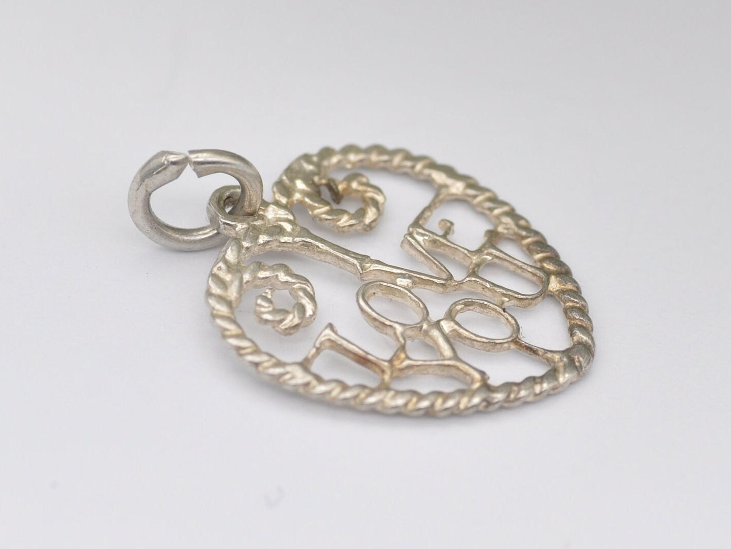 Vintage Sterling Silver I Love You Charm / Pendant - Heart / Friendship / Friends / Relationship / Gift / Charm Bracelet