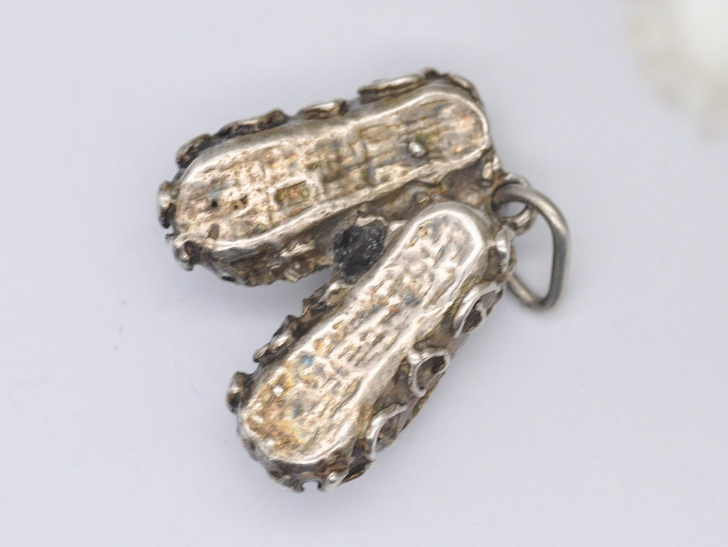 Vintage Silver Pair of Slippers Charm / Pendant - Detailed / Ornate / Shoes / Charm Bracelet