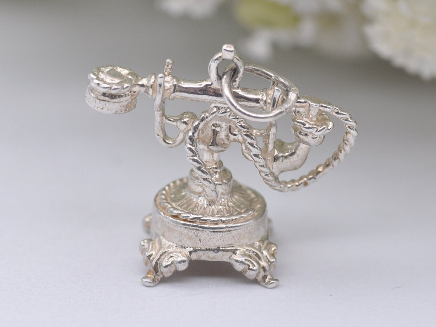 Vintage Sterling Silver Telephone Charm / Pendant - Phone / Landline / Detailed / Charm Bracelet