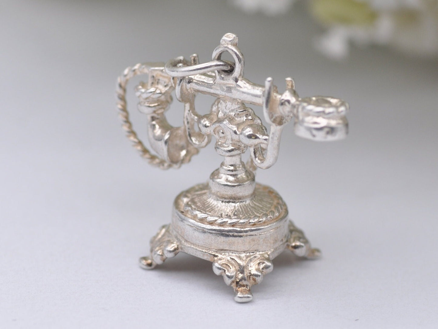 Vintage Sterling Silver Telephone Charm / Pendant - Phone / Landline / Detailed / Charm Bracelet