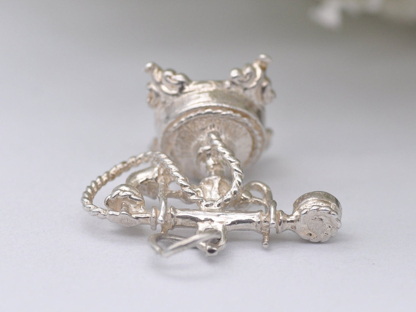 Vintage Sterling Silver Telephone Charm / Pendant - Phone / Landline / Detailed / Charm Bracelet