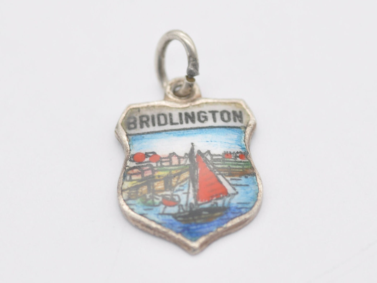 Vintage Sterling Silver Bridlington Enamel Souvenir Shield Charm / Pendant - England / Yorkshire / Tourist / Charm Bracelet / Scrap Book