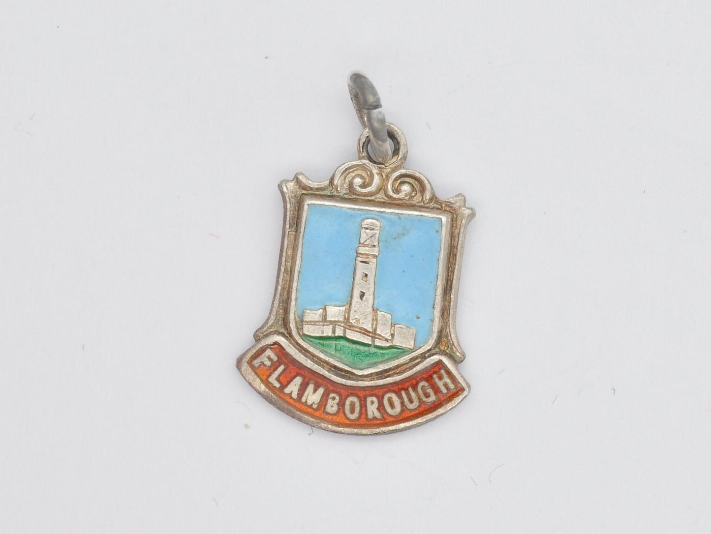 Vintage Sterling Silver Flamborough Enamel Souvenir Shield Charm / Pendant - England / Yorkshire / Tourist / Charm Bracelet / Scrap Book