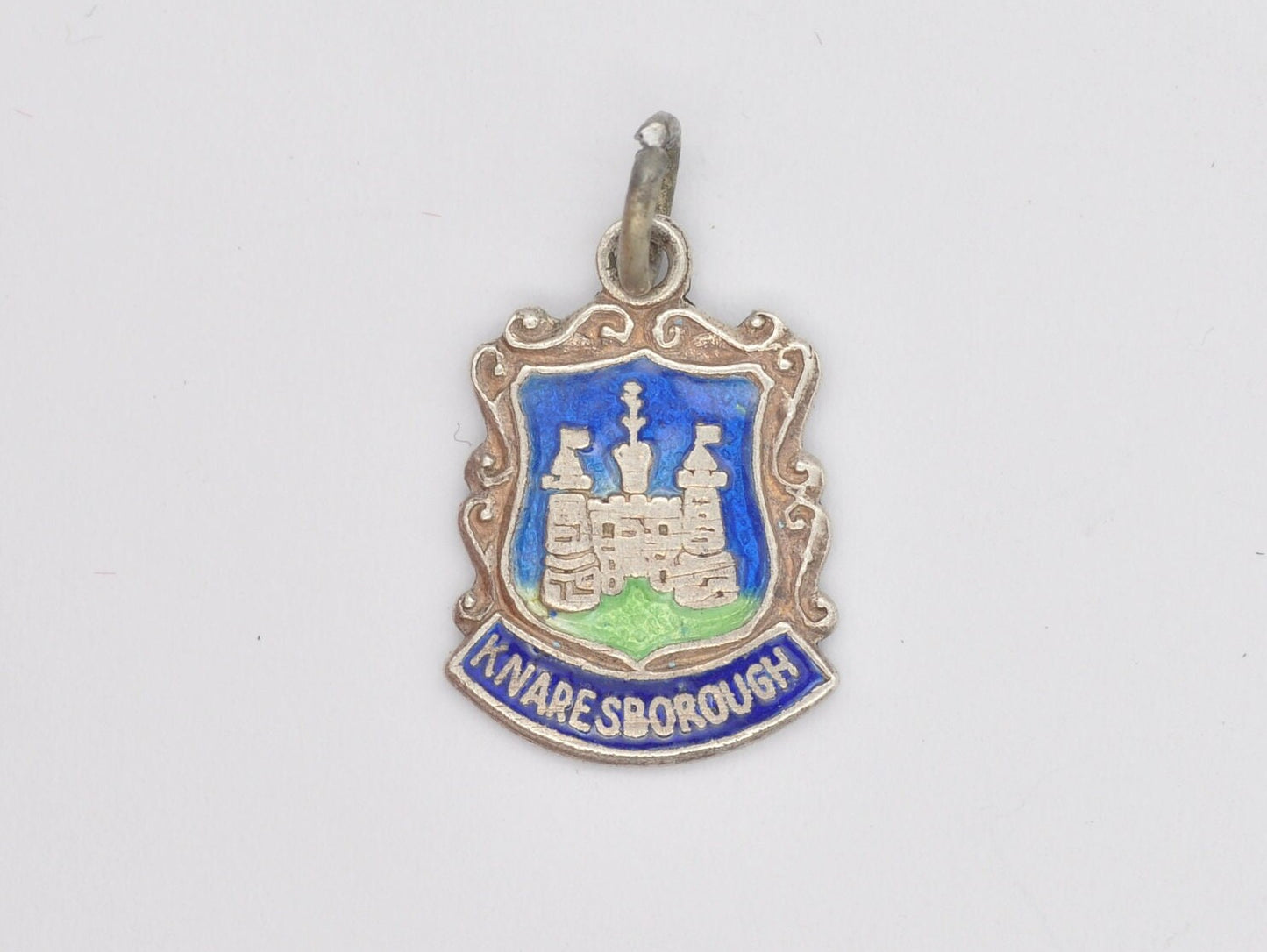 Vintage Sterling Silver Knaresborough Enamel Souvenir Shield Charm / Pendant - England / Tourist / Yorkshire / Charm Bracelet / Scrap Book