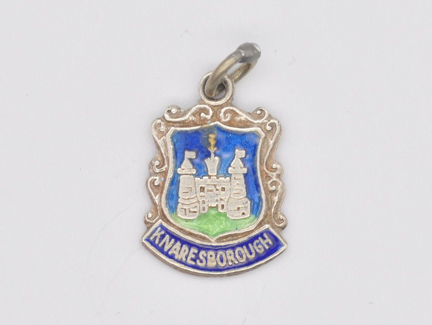 Vintage Sterling Silver Knaresborough Enamel Souvenir Shield Charm / Pendant - England / Tourist / 925 / Charm Bracelet / North Yorkshire