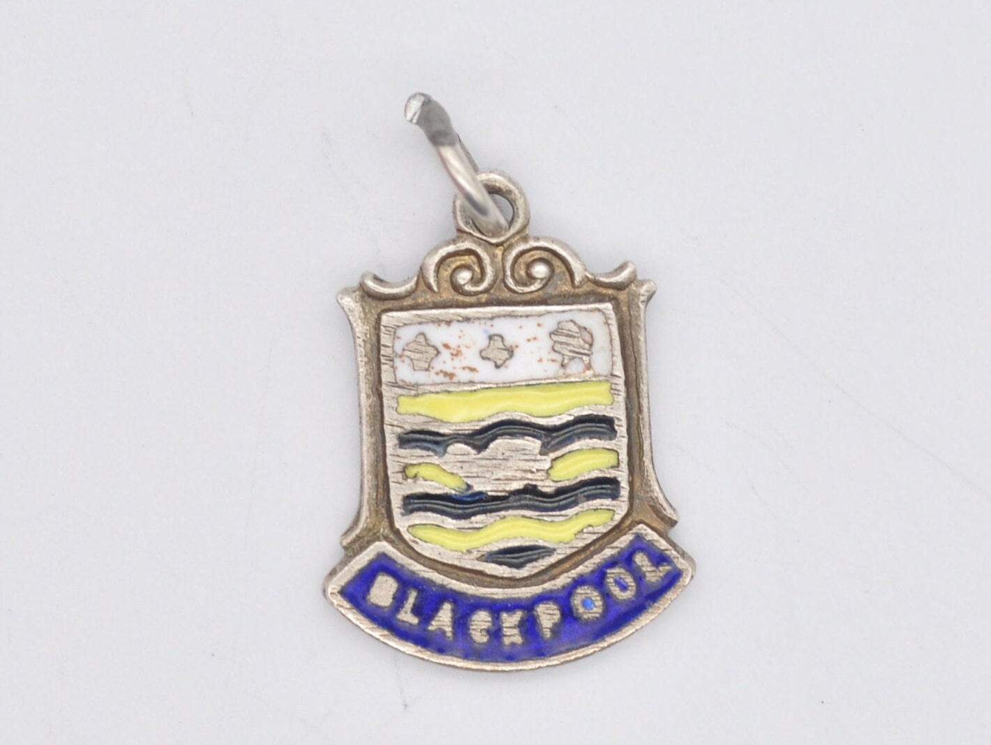 Vintage Sterling Silver Blackpool Enamel Souvenir Shield Charm / Pendant - England / Lancashire / Tourist / 925 / Charm Bracelet