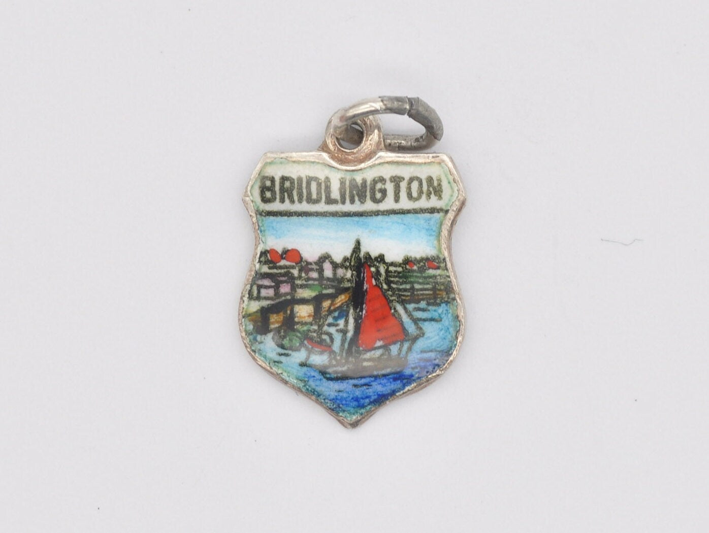 Vintage Sterling Silver Bridlington Enamel Souvenir Shield Charm / Pendant - England / Yorkshire / Tourist / Charm Bracelet / Scrap Book
