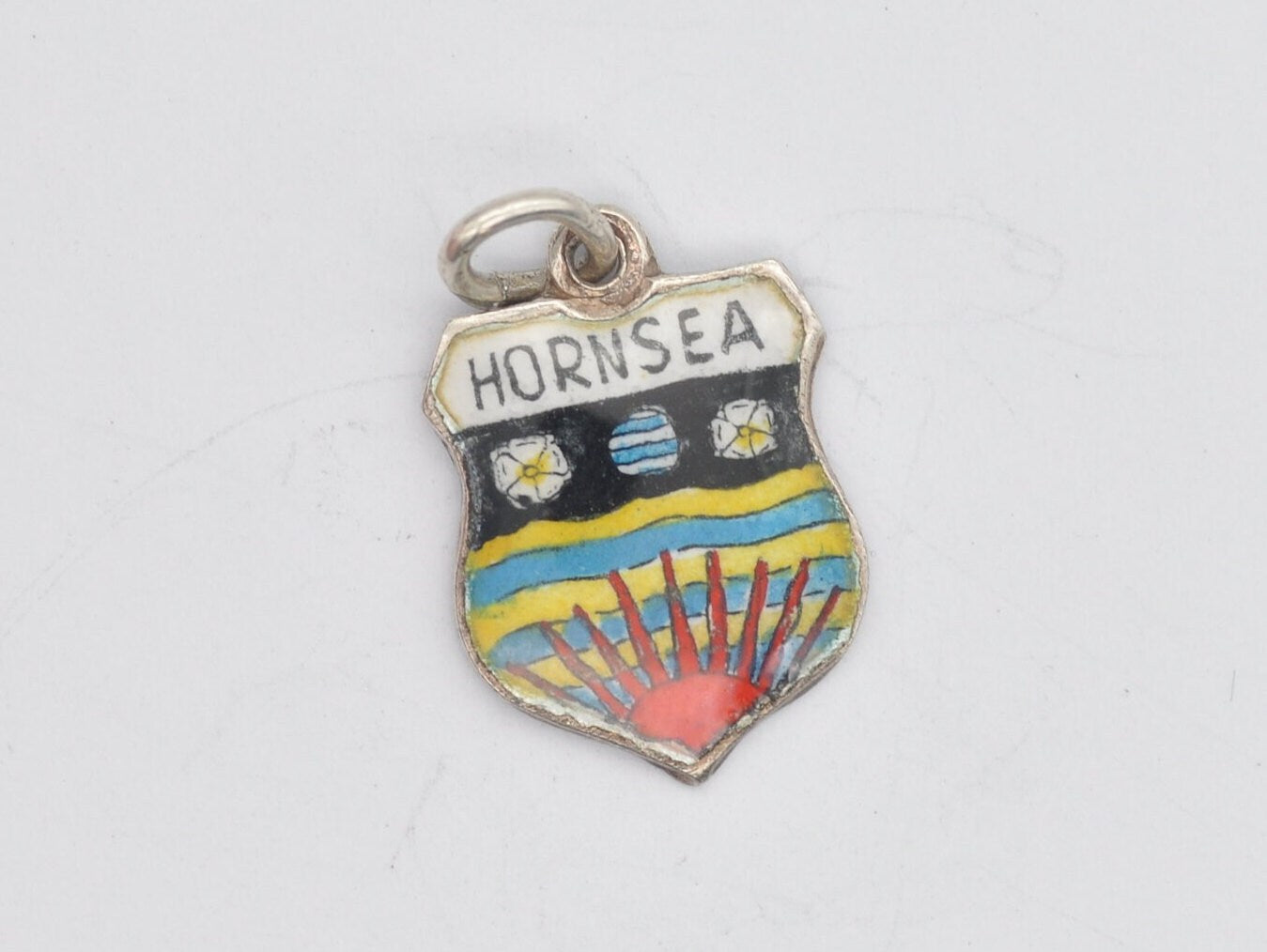 Vintage Sterling Silver Hornsea Enamel Souvenir Shield Charm / Pendant - England / Yorkshire / Tourist / Charm Bracelet / Scrap Book