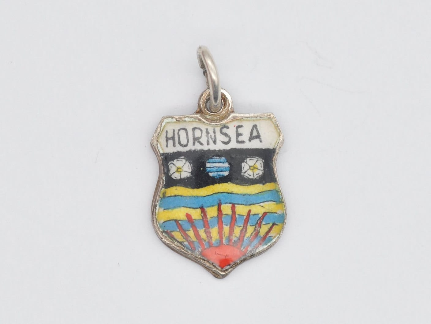 Vintage Sterling Silver Hornsea Enamel Souvenir Shield Charm / Pendant - England / Yorkshire / Tourist / Charm Bracelet / Scrap Book
