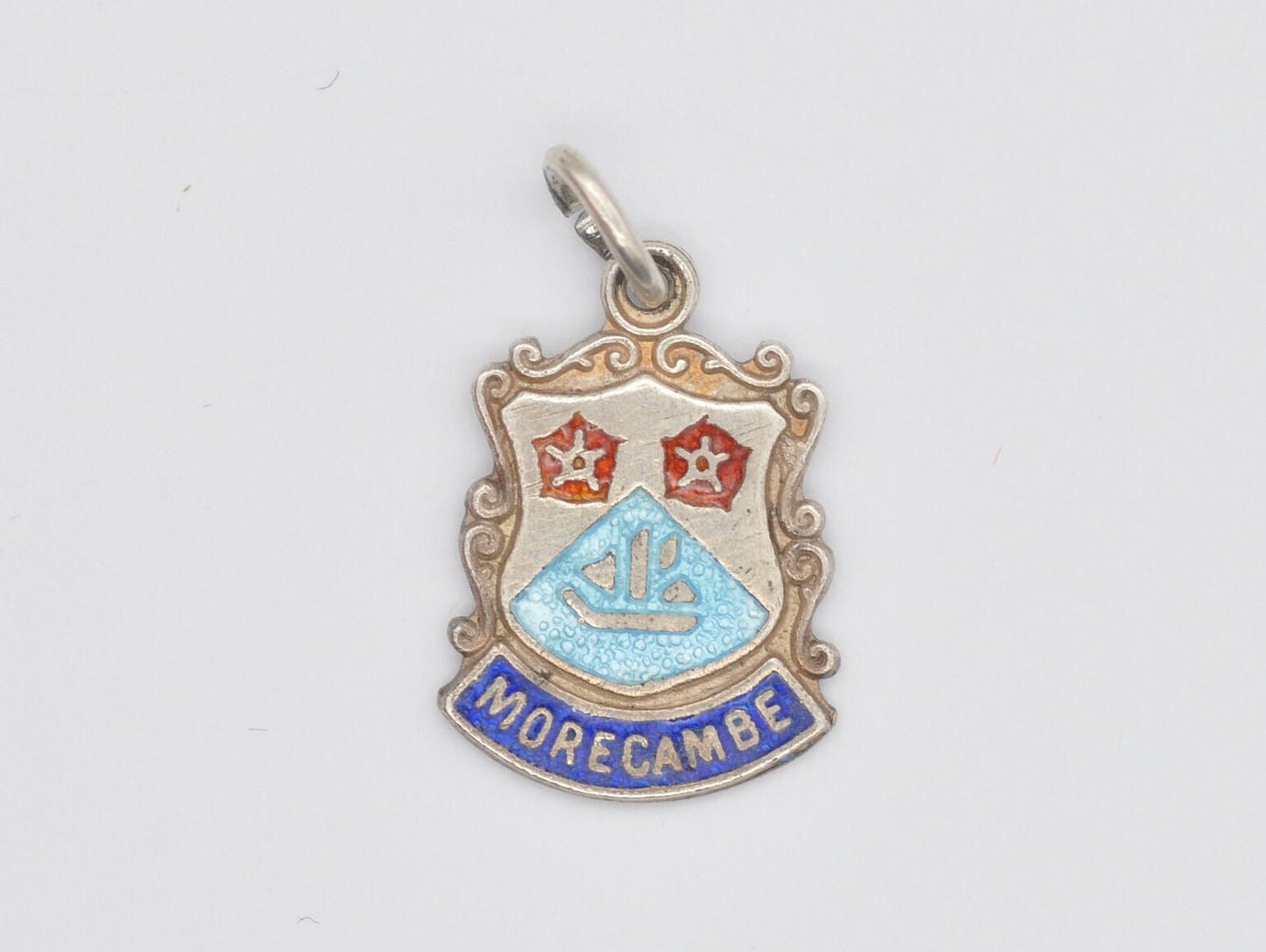 Vintage Sterling Silver Morecambe Enamel Souvenir Charm / Pendant - England / Lancashire / Tourist / 925 / Charm Bracelet